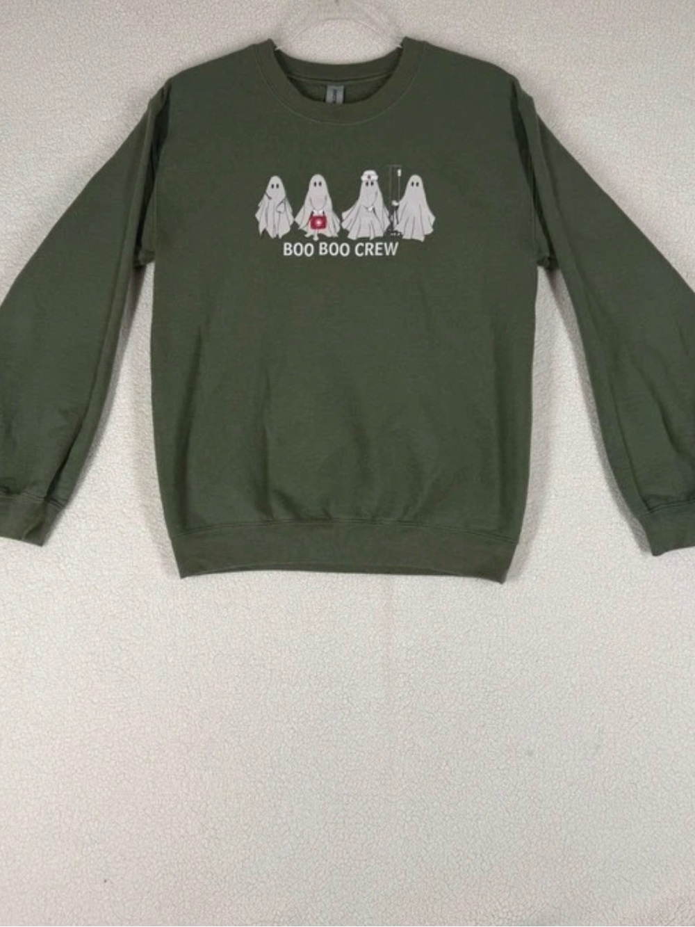 Gildan Olive Green 'Boo Boo Crew' Ghost Graphic Crewneck